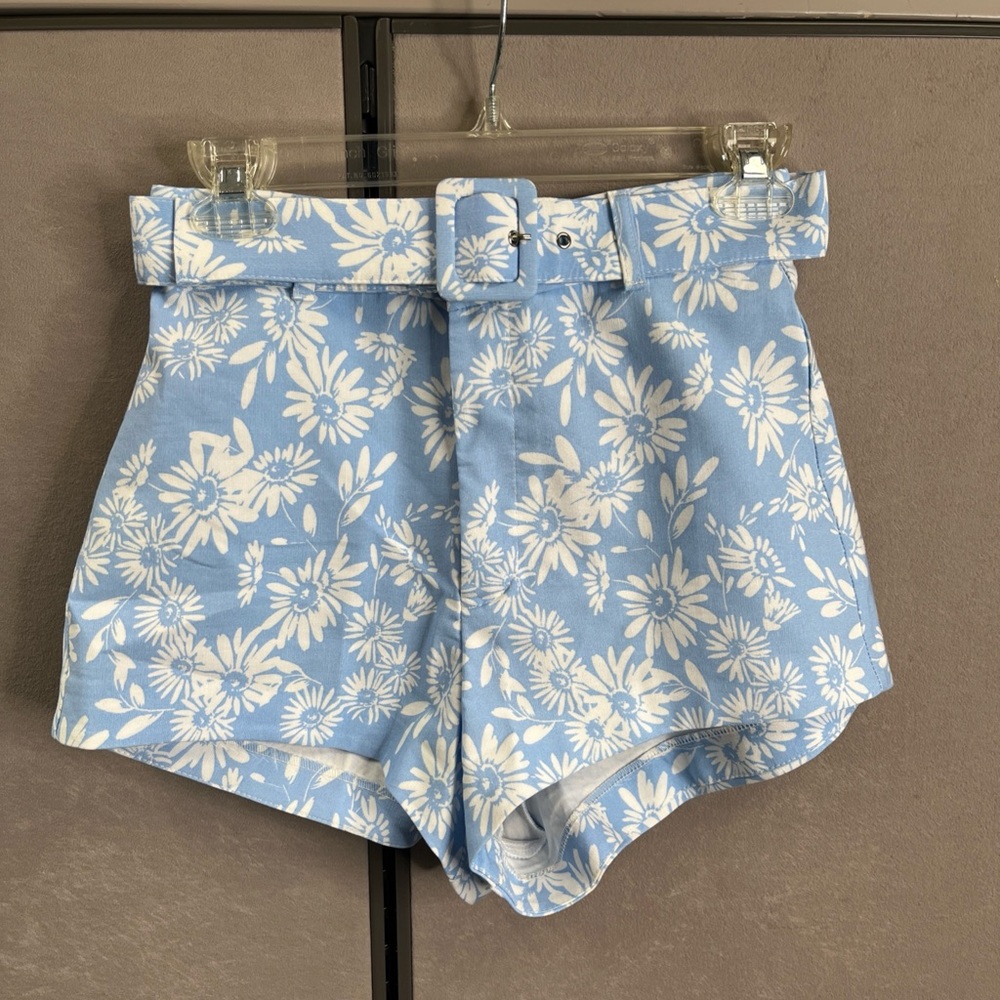 Zara Light Blue Floral High Waist Shorts